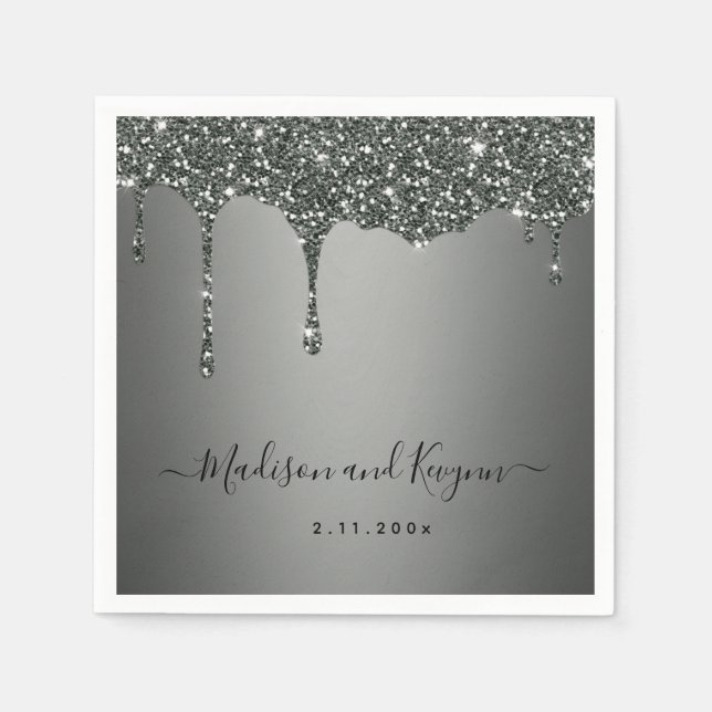 Minimal und Chic | Silver Gray Glitzer Wedding Serviette (Vorderseite)