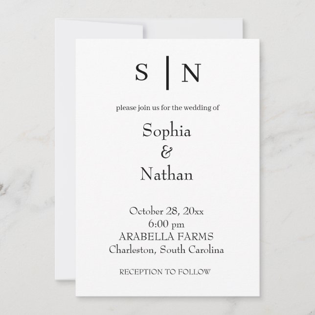 Minimal und Chic | Weiße Hochzeit Einladung (Vorderseite)