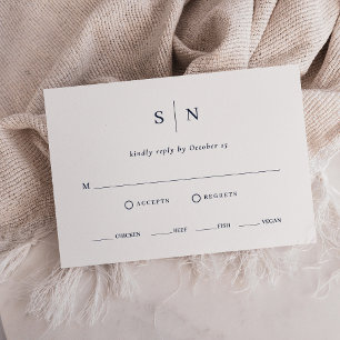 Minimal und Chic   Weiße und blaue Mahlzeiten RSVP Karte