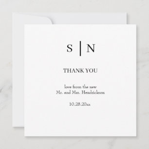 Minimal und Chic   Weiße und schwarze Hochzeit Dankeskarte