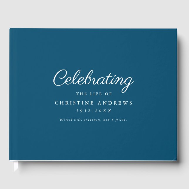 Minimal und elegant "Feiern des Lebens" Blau Gästebuch (Vorderseite)