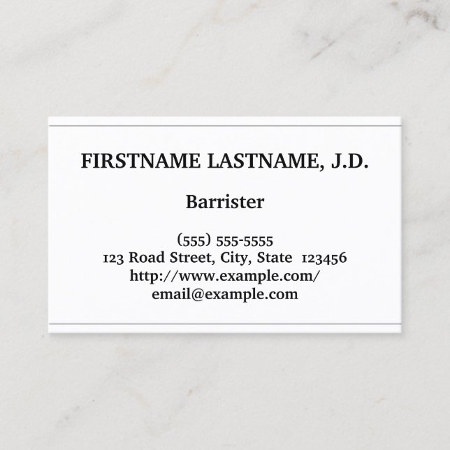 Minimal- und Low-Key-Barrister-Visitenkarte Visitenkarte (Vorderseite)