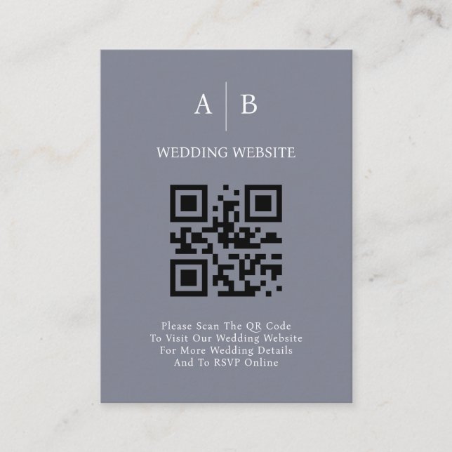Minimal und schick, Blue Gray QR Code Hochzeit Begleitkarte (Vorderseite)