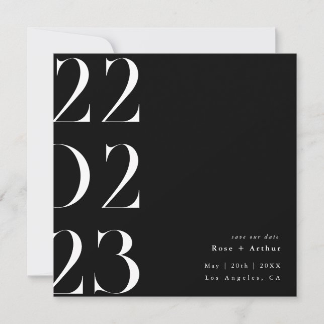 Minimal und schick, schwarz und weiß Save the Date (Vorderseite)