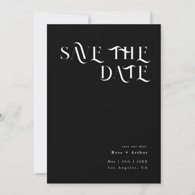 Minimal und schick, schwarz und weiß Save the Date Einladung (Vorderseite)