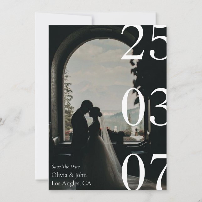 Minimal und schick, schwarz und weiß Save the Date Einladung (Vorderseite)