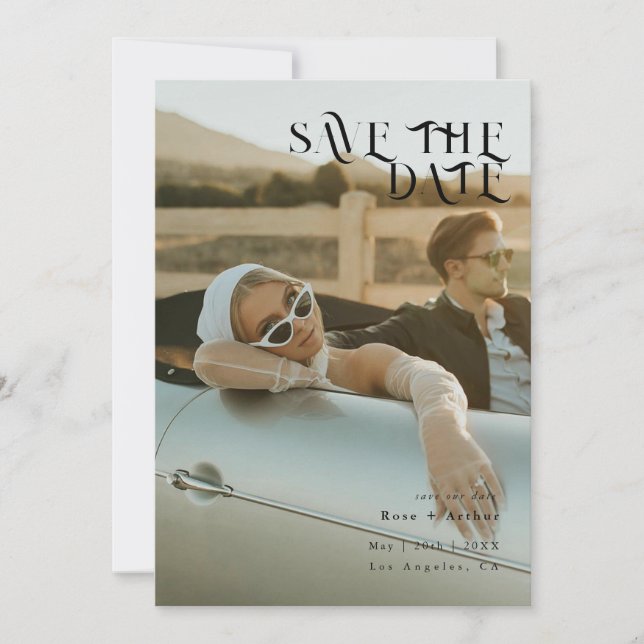 Minimal und schick, schwarz und weiß Save the Date Einladung (Vorderseite)