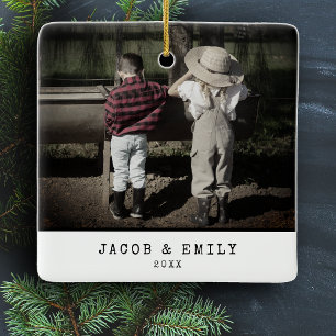 Minimal Vintag Ein Foto Personalisiert Weihnachten Keramikornament