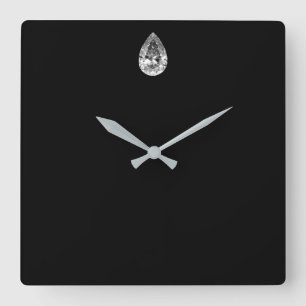 Minimal Vip Black Silver Diamond Graphite Metallic Quadratische Wanduhr