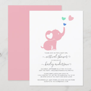 Minimal Virtual Baby Dusche Pink Girl Elephant Einladung