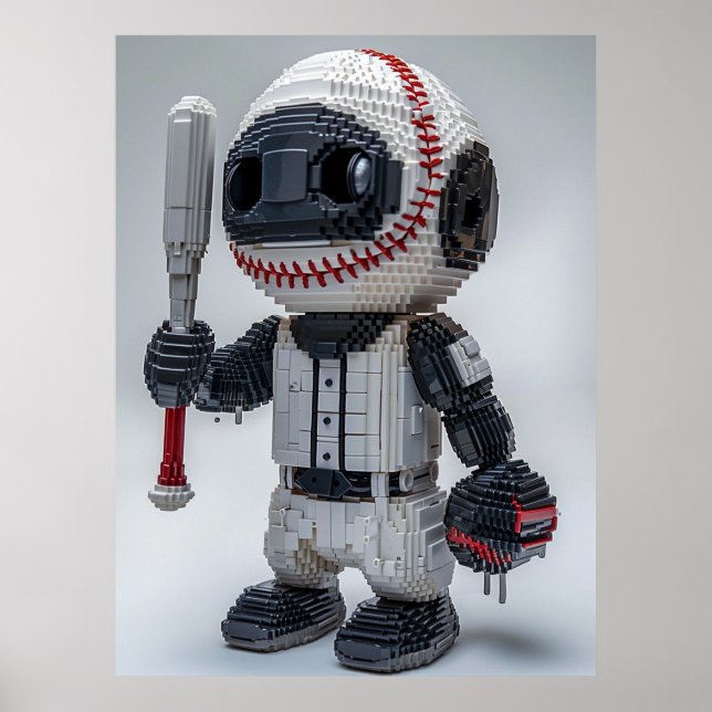 Minimal Voxel Athlete in White Uniform – Baseball  Poster (Vorne)