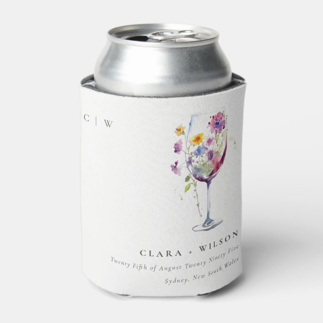 Minimal Wasserfarben Blumenwein Hochzeit Dosenkühler (Kanne Vorderseite)