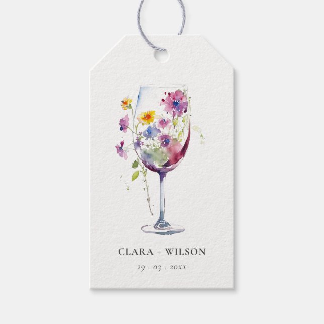 Minimal Wasserfarben Blumenwein Hochzeit Geschenkanhänger (Vorderseite)