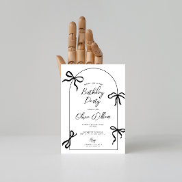 Minimal watercolor black bow arch birthday einladung