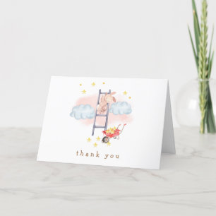 Minimal Watercolor Boho Bunny Stars Babydusche Dankeskarte