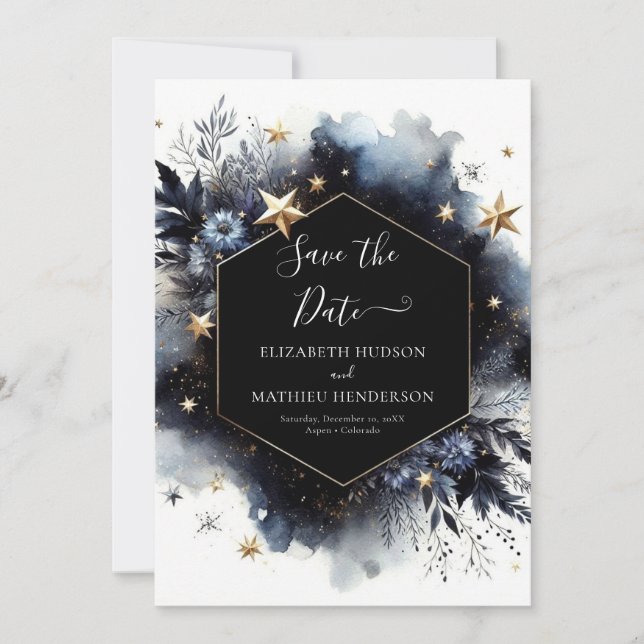 Minimal Watercolor Celestial Wedding Save The Date (Vorderseite)