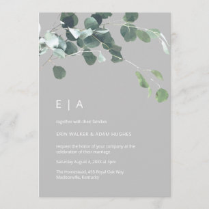 Minimal Watercolor Eucalyptus Greenery Monogramm Einladung