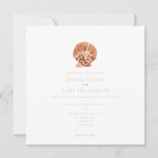 Minimal Watercolor ScaIlop Shell Invitation (Devant)