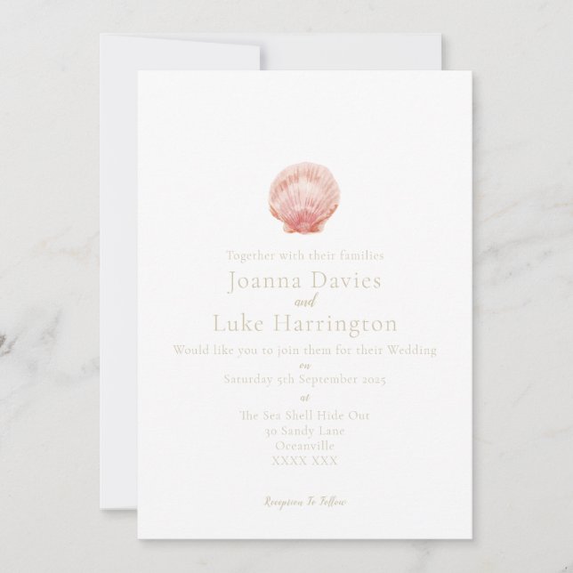 Minimal Watercolor Scallop Shell (Pink) Invitation (Devant)