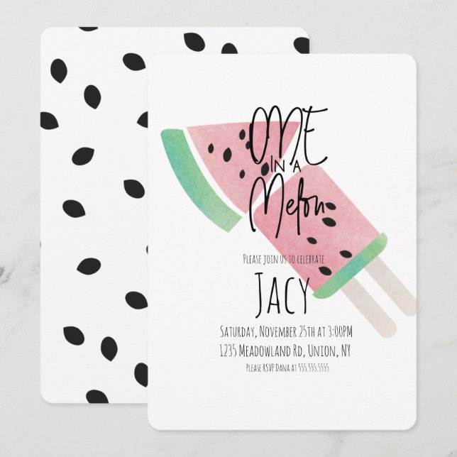 Minimal Watercolor Watermelon Confetti Seeds Einladung (Vorne/Hinten)