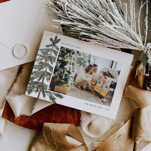 Minimal Watercolor Weihnachtsbaum Foto Feiertagskarte
