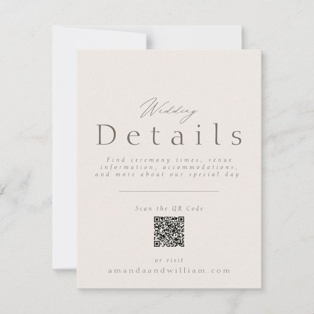 Minimal Wedding Details Card with QR Code Einladung (Vorderseite)