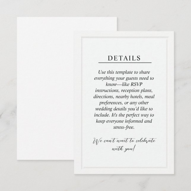 Minimal Wedding Details Enclosure Card Begleitkarte (Vorne/Hinten)