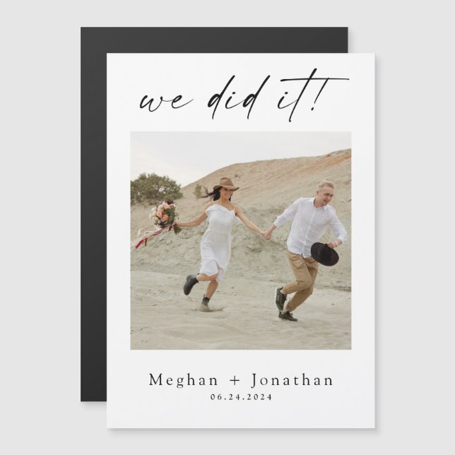 Minimal Wedding Elopement Reception Photo Invite Magnetkarte (Vorne/Hinten)