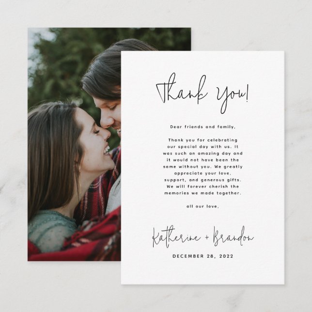 Minimal Wedding Foto Overlay Calligrafy Script Dankeskarte (Vorne/Hinten)