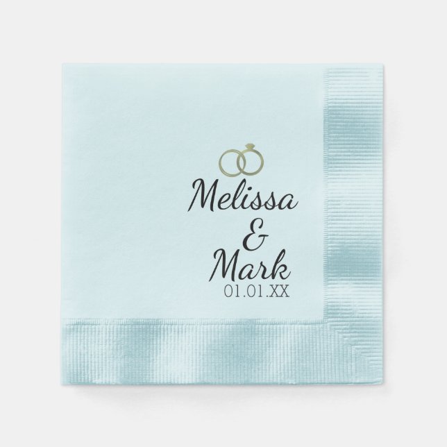 Minimal Wedding Simple Gold Ring Blue Monogram Serviette (Vorderseite)