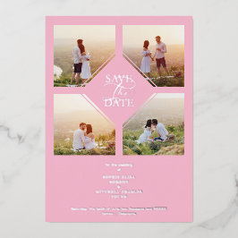 Minimal Wedding Soft Blush Pink & Silver 4-Photos  Folieneinladung