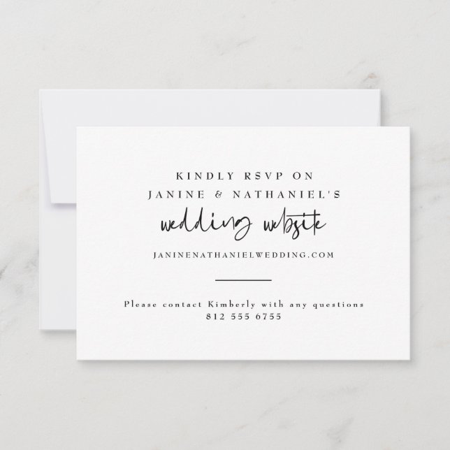 Minimal Wedding Website Calligrafy RSVP Karte (Vorderseite)