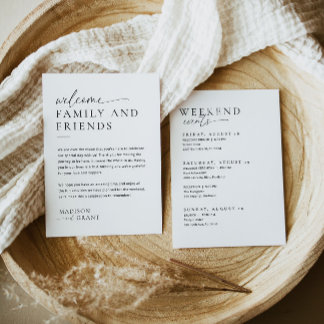 Minimal Wedding Welcome Bag Letter Timeline Card Menükarte