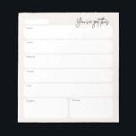 Minimal Weekly Planner Notepad Notizblock<br><div class="desc">Organize your week with calm, clarity, and gentle encouragement. This minimal, neutral weekly planner notepad is designed for a focused, balanced week. Each page provides space for Monday through Friday, a dedicated weekend section, a priorities box, and a flexible header to write the week, month, or even a personal note....</div>