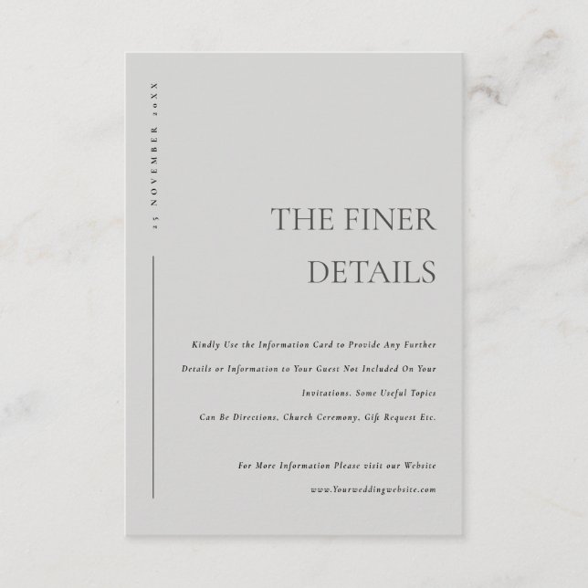Minimal weiche leichte graue Typografie Hochzeitsd Begleitkarte (Vorderseite)