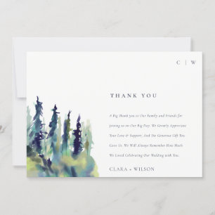 Minimal weiche Pine Tree Landschaft Hochzeit Dankeskarte