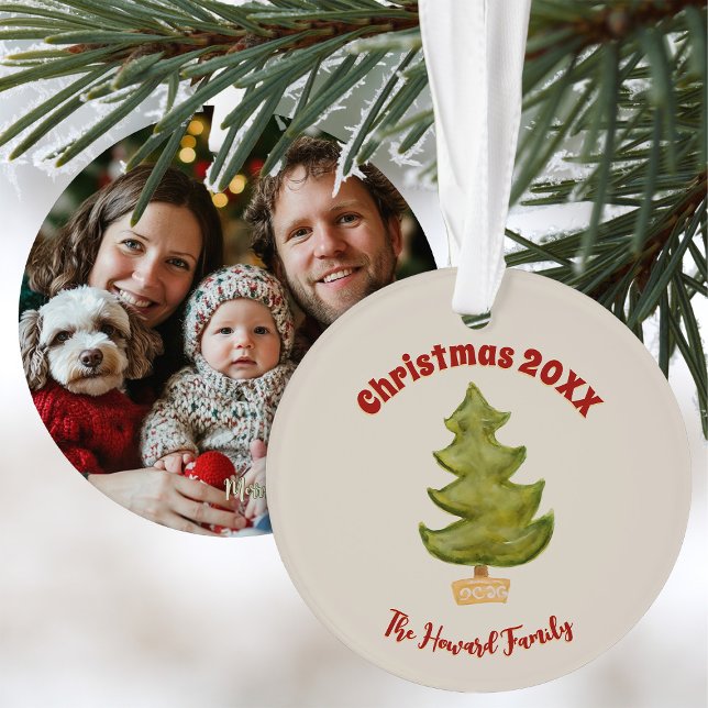 Minimal Weihnachtsbaum Family Foto Simple Kitschy Ornament (Von Creator hochgeladen)