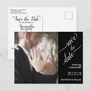 Minimal Weiß auf Schwarze Hochzeit Speichern Sie d Postkarte