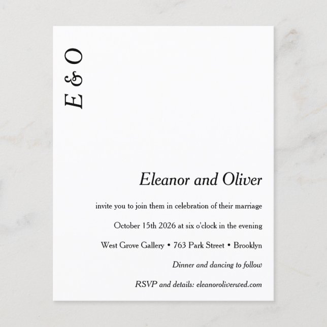 Minimal weiße Elegante Einladung zur Hochzeit (Vorderseite)