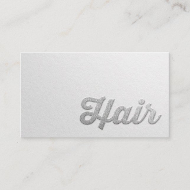 Minimal weißes Silber Embossed Text Hair Stylist Terminkarte (Vorderseite)