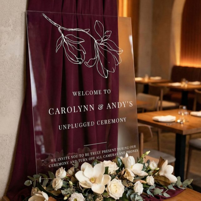 Minimal Welcome Unplugged Wedding Ceremony Clear Acrylschild (Von Creator hochgeladen)