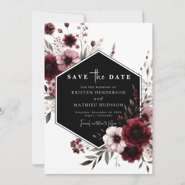 Minimal Whimsical Burgundy Wedding Save The Date (Vorderseite)