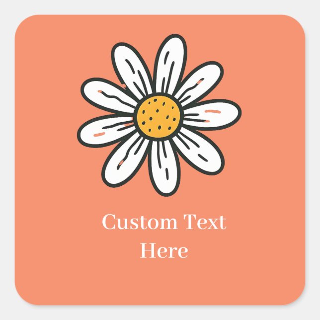 Minimal Whimsical Daisy Hand Gezeichnet Blumenaufk Quadratischer Aufkleber (Vorderseite)