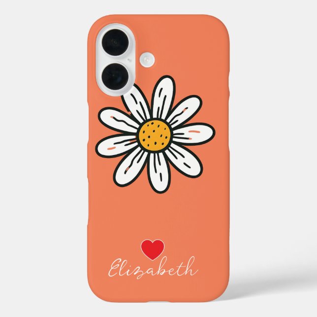 Minimal Whimsical Daisy handGezeichnet floral iPhone 16 Hülle (Rückseite)