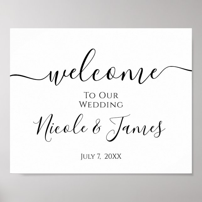 Minimal White Black Wedding Willkommenszeichen Poster (Vorne)