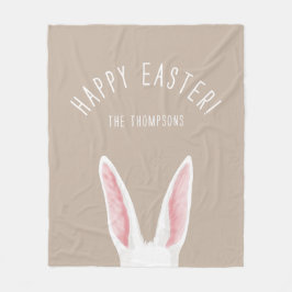 Minimal White Bunny Ears On Beige Happy Easter Fleecedecke