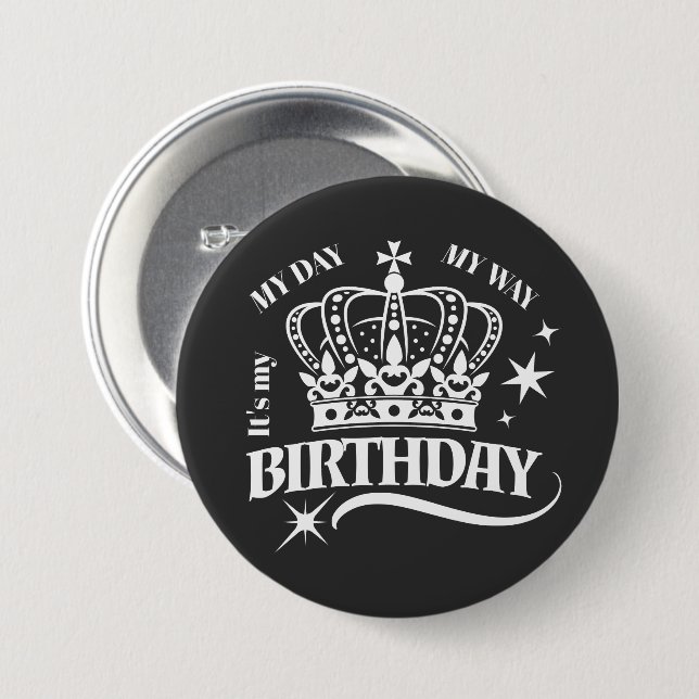 Minimal White Crown Birthday Quote Typography Button (Vorne & Hinten)