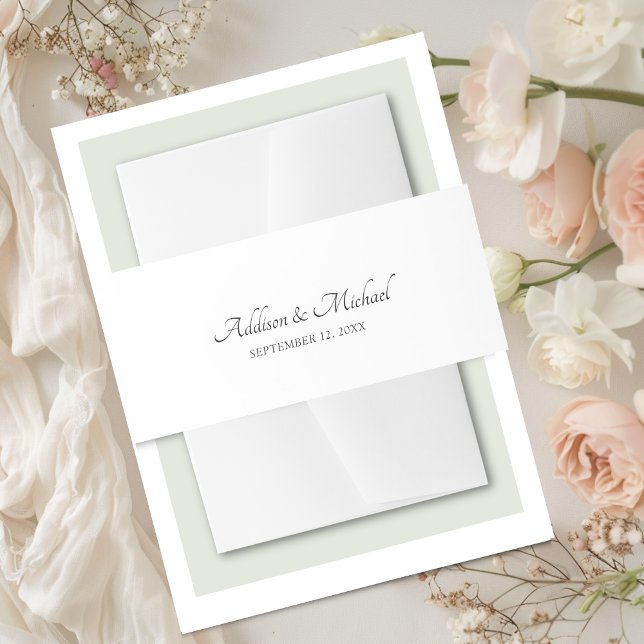 Minimal White Einladungsbanderole (Minimal invitations belly band, white, for your wedding. With your name and date.)