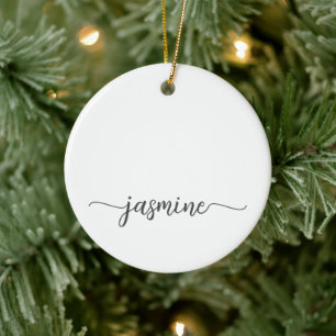 Minimal White Girly Monogram Name Script Keramik Ornament