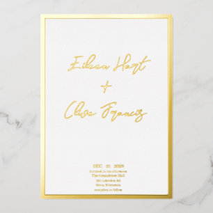 Minimal White Goild Border Typografy Wedding Folieneinladung